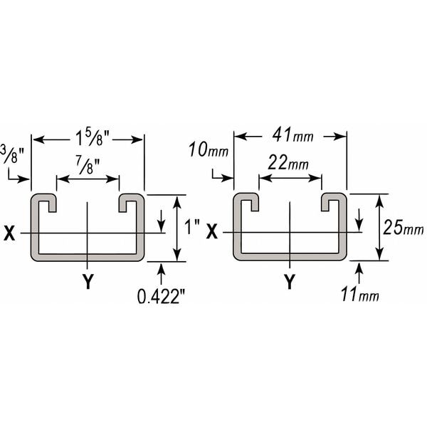 Wesanco Single Channel Strut, Long Slotted, 1-5/8 in x 1 in Channel Size - W800SLPG20