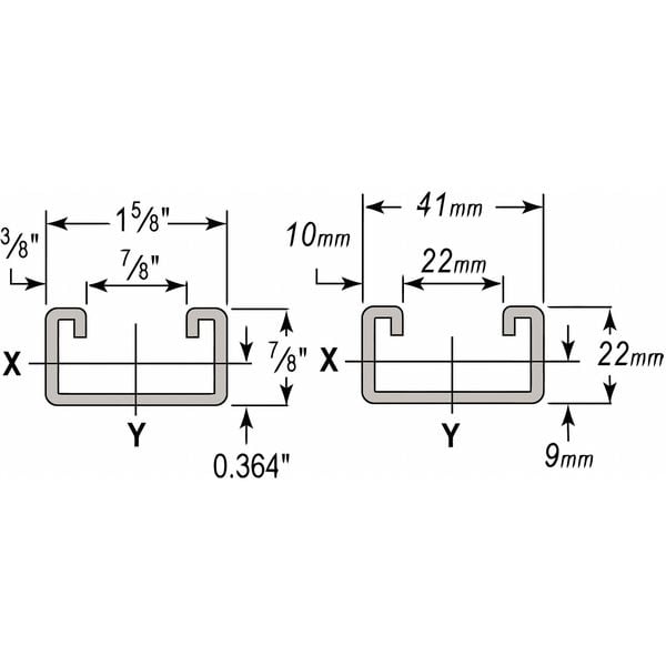 Wesanco Single Channel Strut, Half Slotted, 1-5/8 in x 7/8 in Channel Size - W900SSPG20