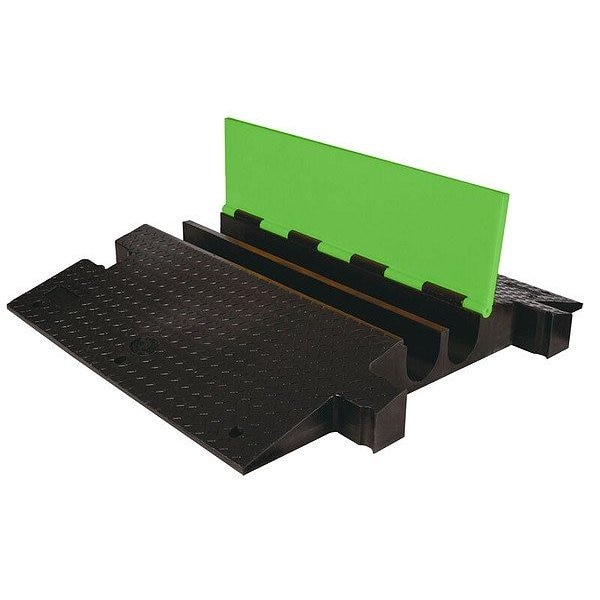 Checkers Hi-Viz Cable Protector, 5-1/8 in H, 35-3/4 in L, 42-1/8 in W, 2 Channel, Urethane, Black, Green - YJ2-400-B/FLG