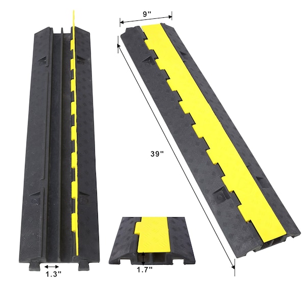 Edendirect 2-Channel Cable Protector Ramp, 11,000 lbs Load Capacity, Rubber Speed Bump for Driveways 3-Pack - ED-W465121321