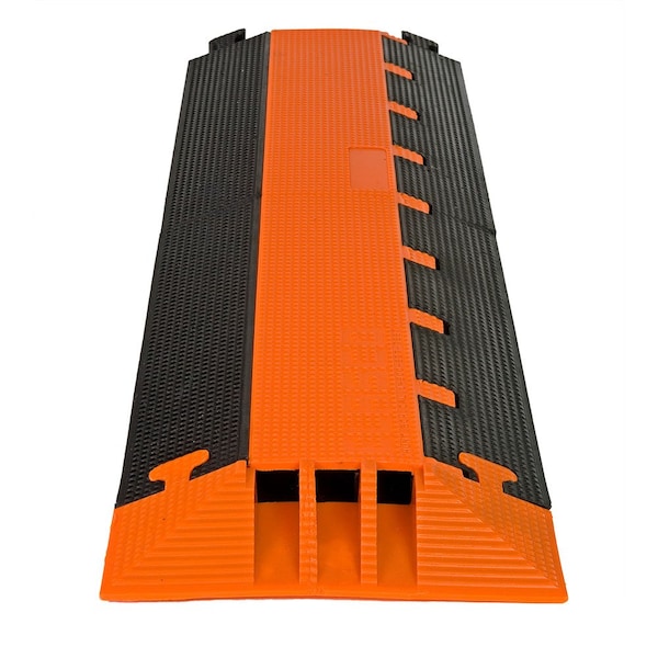 Elasco Products Cable Protector End Cap, 3 Channel, Polyurethane, Black, Orange with Stripes - LG3125-ED