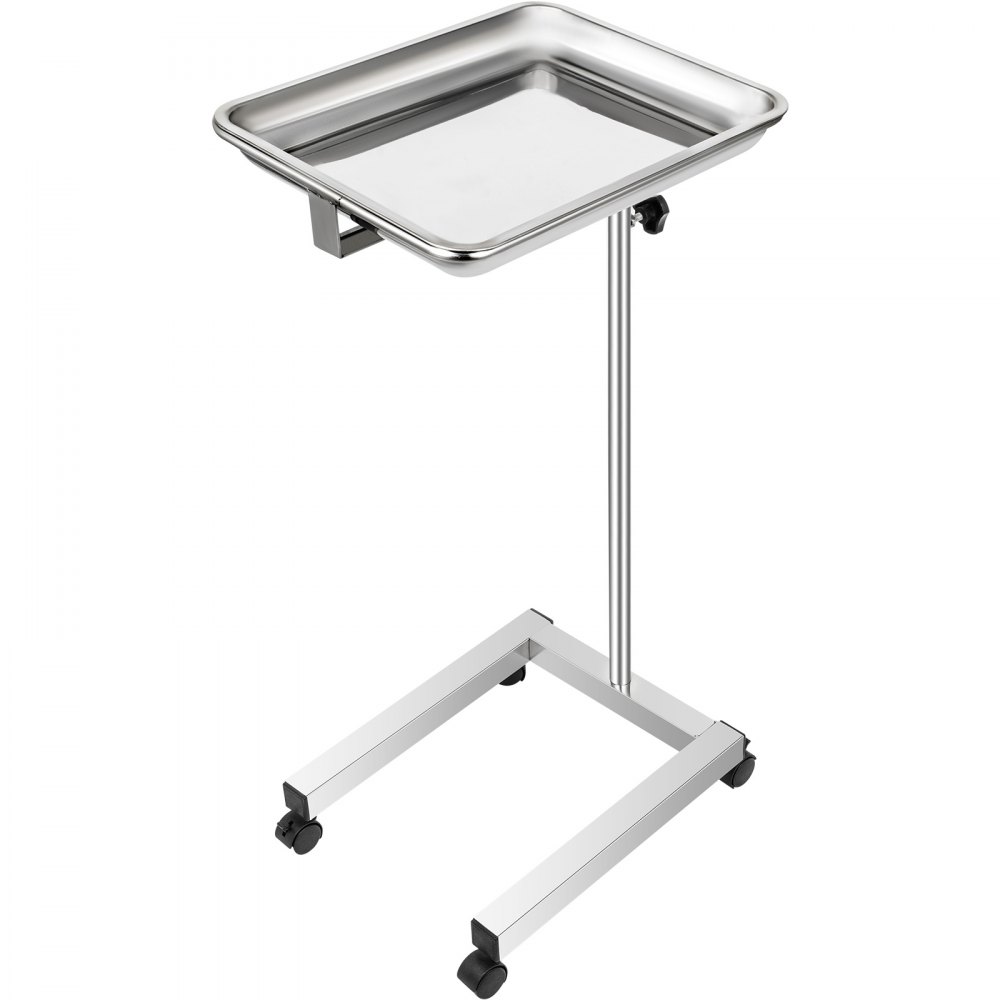 VEVOR Lab Cart Stainless Steel Mayo Tray Stand 18x14 Inch Trolley Mayo Stand Adjustable Height 32-51 Inch Instrument Tray w/Removable Tray & 4 Omnidirectional Wheels for Home Equipment Personal Care - SYSSTC3GDSCLZ0001V0