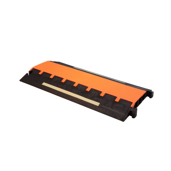 Elasco Products Cable Protector, 2-1/2 in H, 36 in L, 19 in W, 3 Channel, Polyurethane, Black, Orange with Stripes - MG3200-GLOW