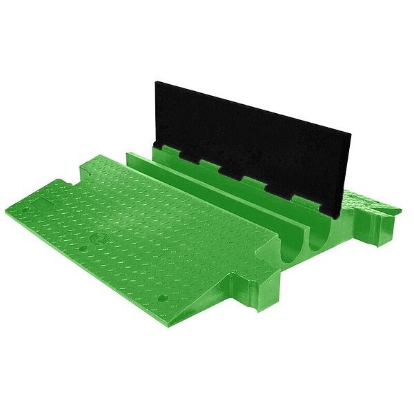 Checkers Hi-Viz Cable Protector, 5-1/8 in H, 35-3/4 in L, 42-1/8 in W, 2 Channel, Urethane, Black, Green - YJ2-400-FLG/B