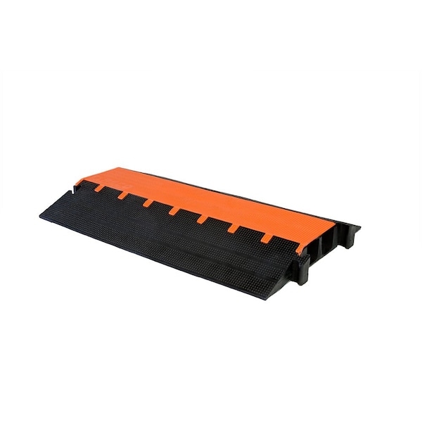 Elasco Products Cable Protector, 3-1/2 in H, 36 in L, 24 in W, 2 Channel, Polyurethane, Black, Orange with Stripes - MG2300