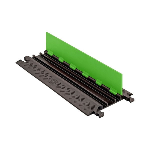 Checkers Hi-Viz Cable Protector, 1-1/4 in H, 38.38 in L, 13-3/4 in W, 3 Channel, Urethane, Black, Green - GD3X75-FLG/B