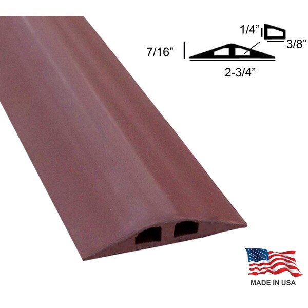 Electriduct Cable Protector, 7/16 in H, 12 ft L, 2-3/4 in W, 2 Channel, Rubber, Brown - D-3-12-BN