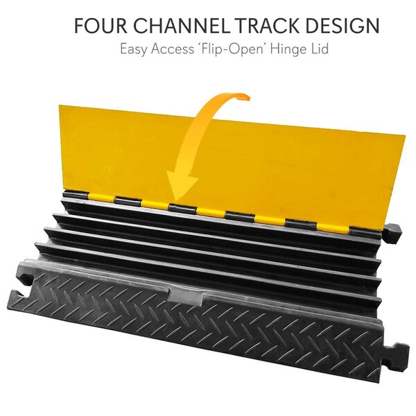 Pyle Cable Protector, 3.14 in H, 31-1/2 in L, 16.10 in W, 4 Channel, Thermoplastic Rubber, 1 PR - PCBLCO106X2