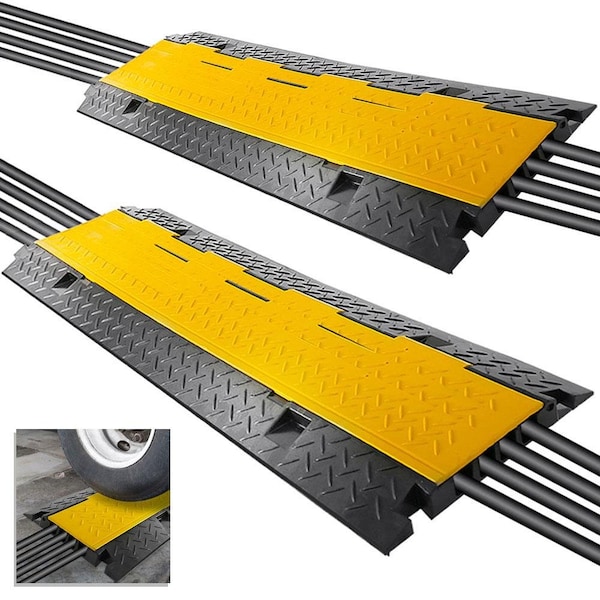 Pyle Cable Protector, 3.14 in H, 31-1/2 in L, 16.10 in W, 4 Channel, Thermoplastic Rubber, 1 PR - PCBLCO106X2