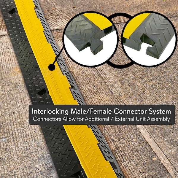 Pyle Cable Protector, 3.14 in H, 31-1/2 in L, 16.10 in W, 4 Channel, Thermoplastic Rubber, 1 PR - PCBLCO106X2