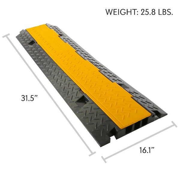 Pyle Cable Protector, 3.14 in H, 31-1/2 in L, 16.10 in W, 4 Channel, Thermoplastic Rubber, 1 PR - PCBLCO106X2