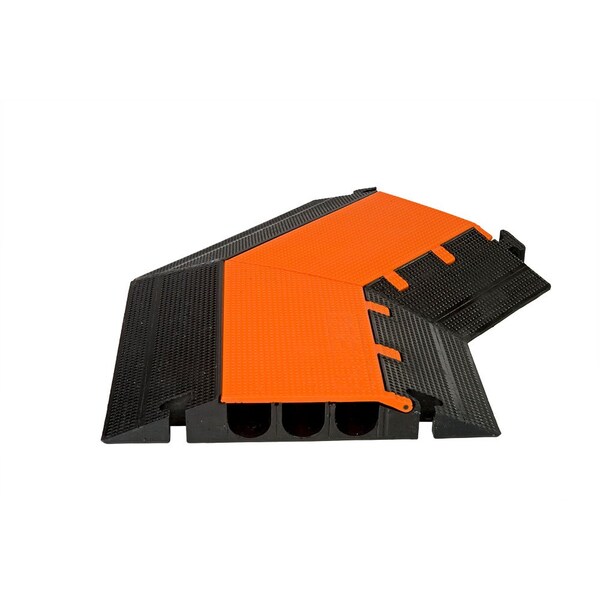 Elasco Products Cable Protector 45 Deg Right Turn, 3 Channel, Polyurethane, Black, Orange with Stripes - MG3200-45R