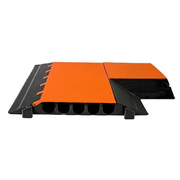 Elasco Products Cable Protector 90 Deg Right Turn, 5 Channel, Polyurethane, Black, Orange with Stripes - MG5200-90R