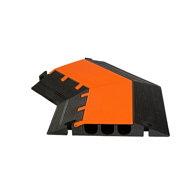 Elasco Products Cable Protector 45 Deg Left Turn, 3 Channel, Polyurethane, Black, Orange with Stripes - MG3200-45L