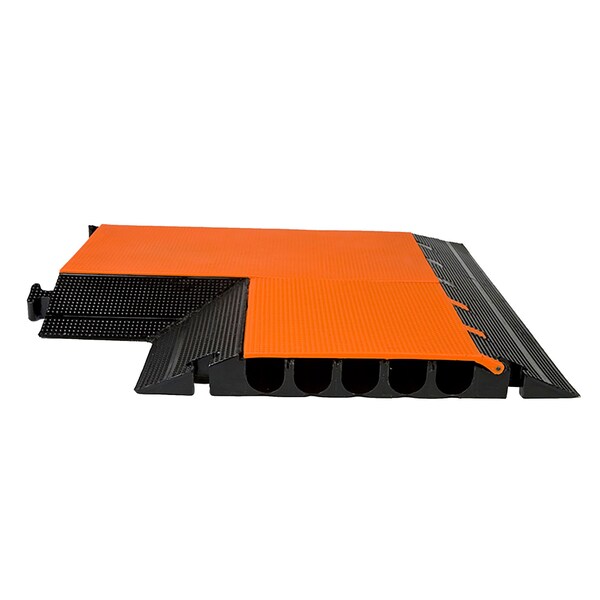 Elasco Products Cable Protector 90 Deg Left Turn, 5 Channel, Polyurethane, Black, Orange with Stripes - MG5200-90L
