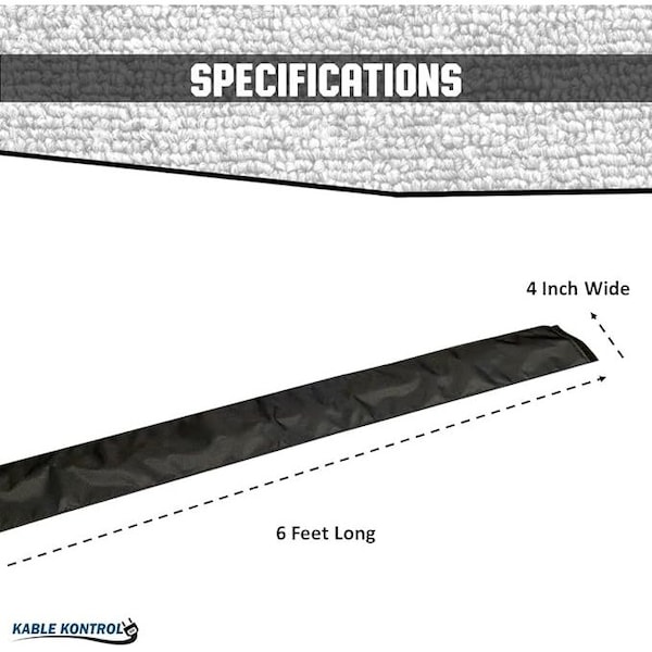 Kable Kontrol Carpet Cable Cover, 6 ft L, 4 in W, Nylon, Black - KK-CCC-4X6-BK