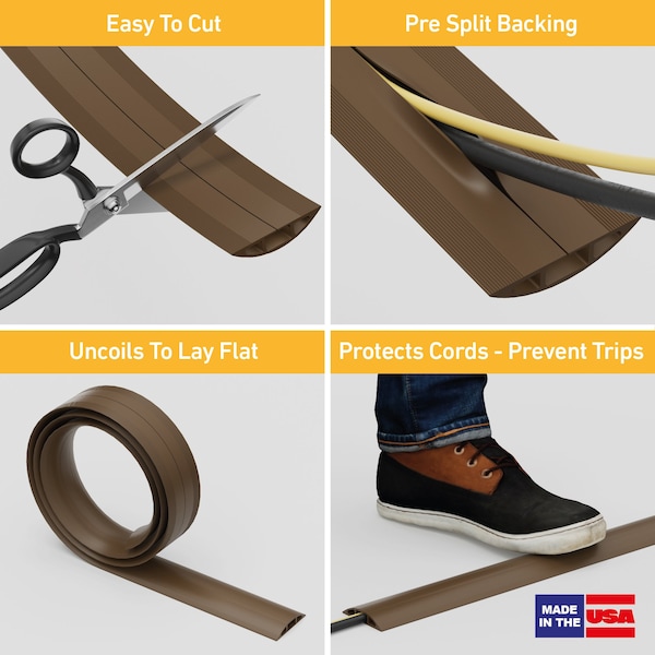 D-Line Cable Protector, 1/2 in H, 30 ft L, 2-3/8 in W, 1 Channel, PVC, Beige - US/CC-3/9M