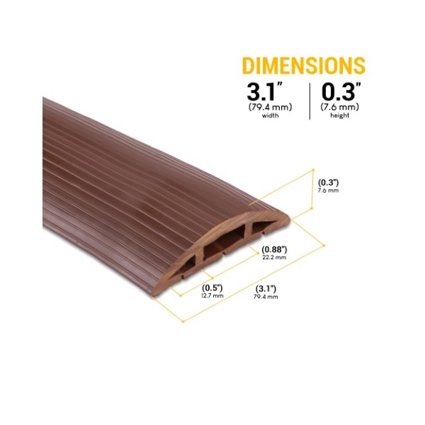 Fleming Supply Cable Protector, 0.30 in H, 4 ft L, 3.10 in W, 3 Channel, PVC, Brown - 929959HGI