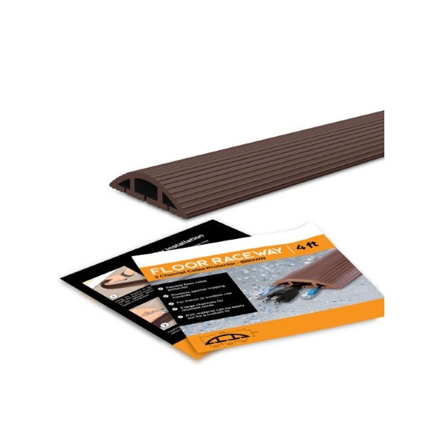 Fleming Supply Cable Protector, 0.30 in H, 4 ft L, 3.10 in W, 3 Channel, PVC, Brown - 929959HGI
