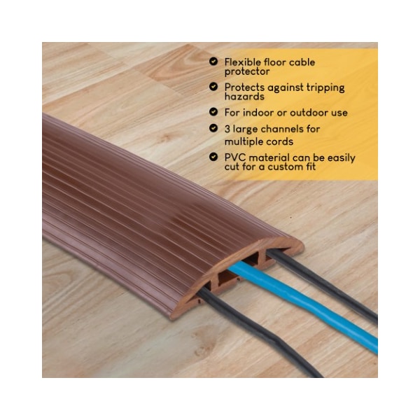 Fleming Supply Cable Protector, 0.30 in H, 4 ft L, 3.10 in W, 3 Channel, PVC, Brown - 929959HGI