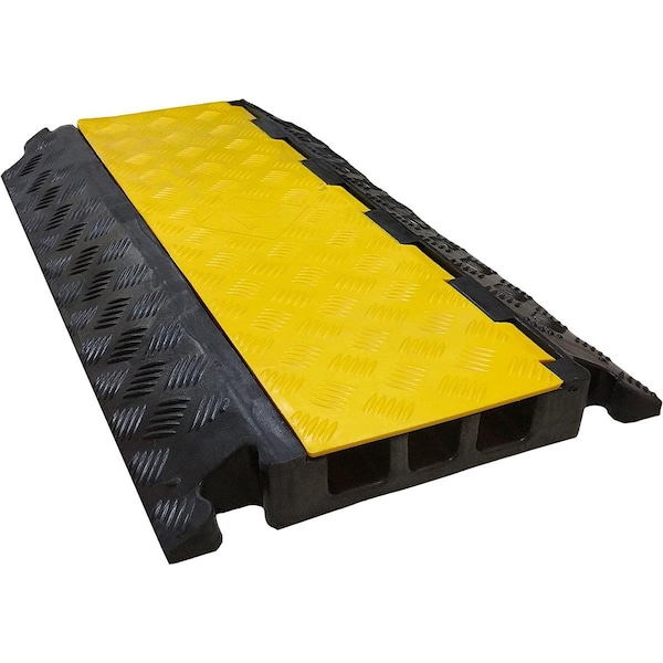 Switch On Cable Protector, 2.87 in H, 35-3/4 in L, 19-1/2 in W, 3 Channel, Rubber, Black, Yellow - SW3037252