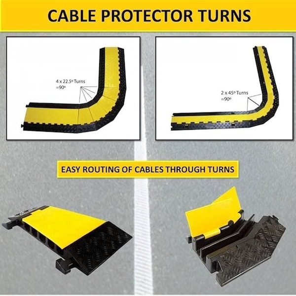 Kable Kontrol Cable Protector Left Turn, 3 Channel, Polyurethane/Rubber, Black, Yellow - CP9894