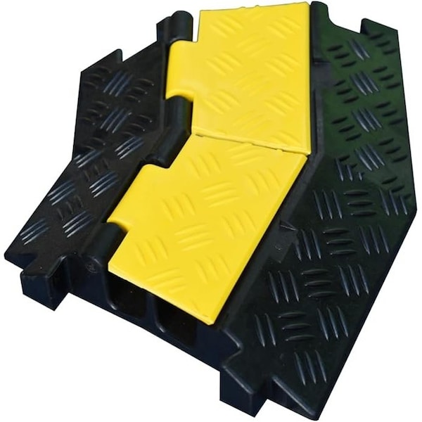 Kable Kontrol Cable Protector 45 Deg Right Turn, 2 Channel, Polyurethane/Rubber, Black, Yellow - CP9897-RT