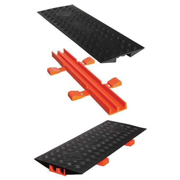 Checkers Cable Protector, 2 in H, 3 ft L, 13 in W, 2 Channel, Polyurethane, Orange - CL2X150-5GD-O