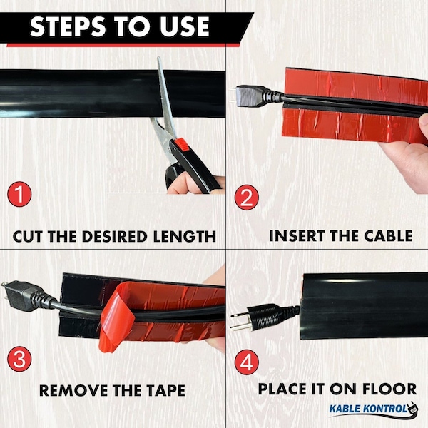 Kable Kontrol Cable Protector 45 Deg Right Turn, 1/2 in H, 5 ft L, 2-1/2 in W, Silicone Rubber, Black - FCCK-100-5-BK