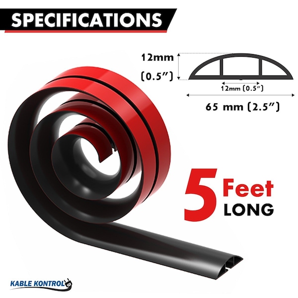 Kable Kontrol Cable Protector 45 Deg Right Turn, 1/2 in H, 5 ft L, 2-1/2 in W, Silicone Rubber, Black - FCCK-100-5-BK