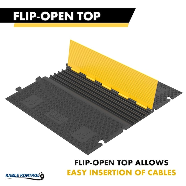 Atlas Atlas ADA Cable Protector Ramp, 5 Channels, Low Profile, Rubber, Yellow / Black - CP-ADA-5CH-YB