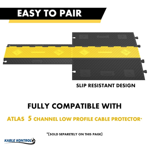 Atlas Atlas ADA Cable Protector Ramp, 5 Channels, Low Profile, Rubber, Yellow / Black - CP-ADA-5CH-YB