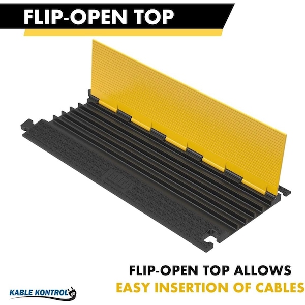 Atlas ATLAS Low Profile Cable Protector Ramp, 5 Channels, Rubber, Yellow / Black - CP9983-LP