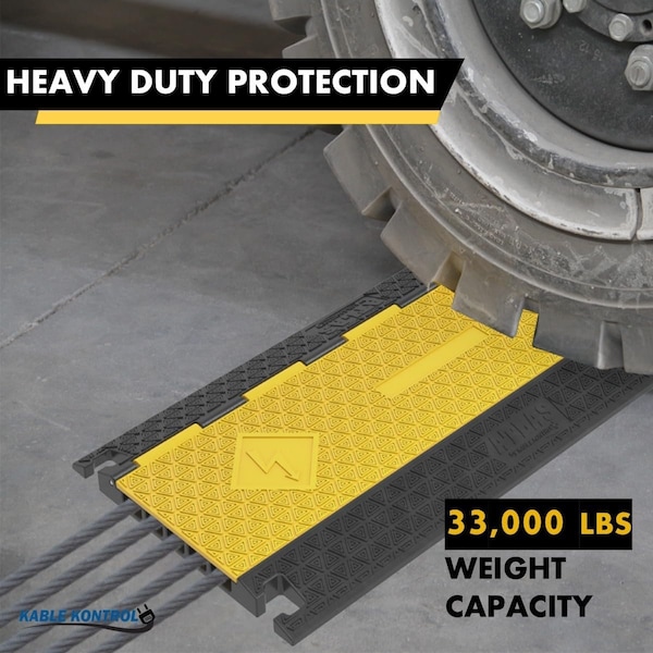 Atlas ATLAS Low Profile Cable Protector Ramp, 5 Channels, Rubber, Yellow / Black - CP9983-LP