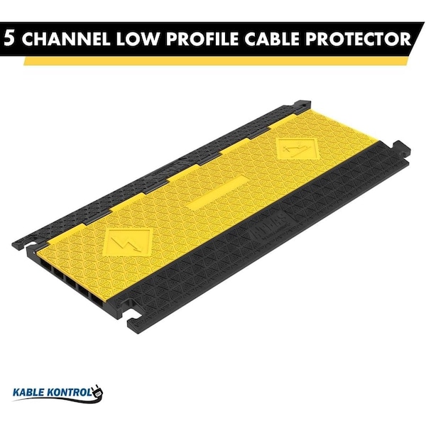 Atlas ATLAS Low Profile Cable Protector Ramp, 5 Channels, Rubber, Yellow / Black - CP9983-LP