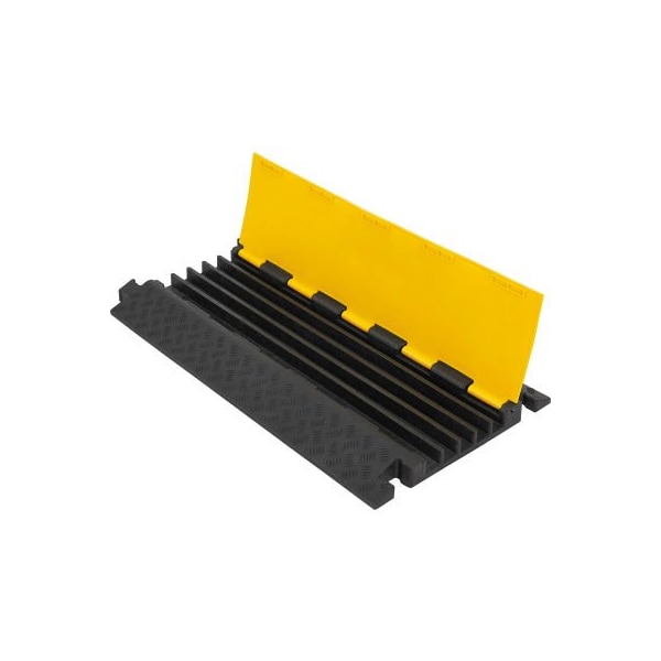 Gec Cable Protector, 2 in H, 35-7/16 in L, 19-11/16 in W, 5 Channel, Rubber/Plastic, Black, Yellow - 670622