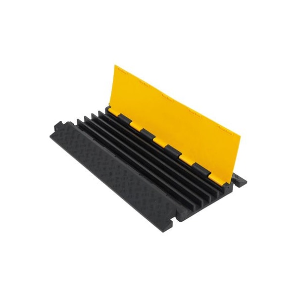 Gec Cable Protector, 2 in H, 35-7/16 in L, 19-11/16 in W, 5 Channel, Rubber/Plastic, Black, Yellow - 670621