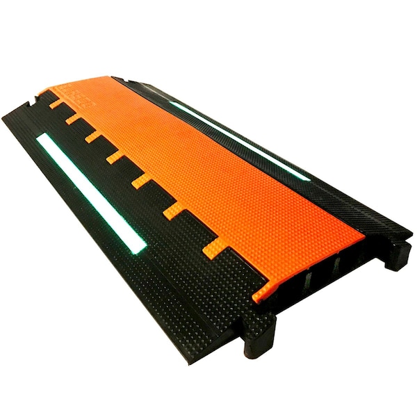 Elasco Products Cable Protector, 1-3/4 in H, 36 in L, 20 in W, 5 Channel, Polyurethane, Black, Orange with Stripes - UG5140-GLOW