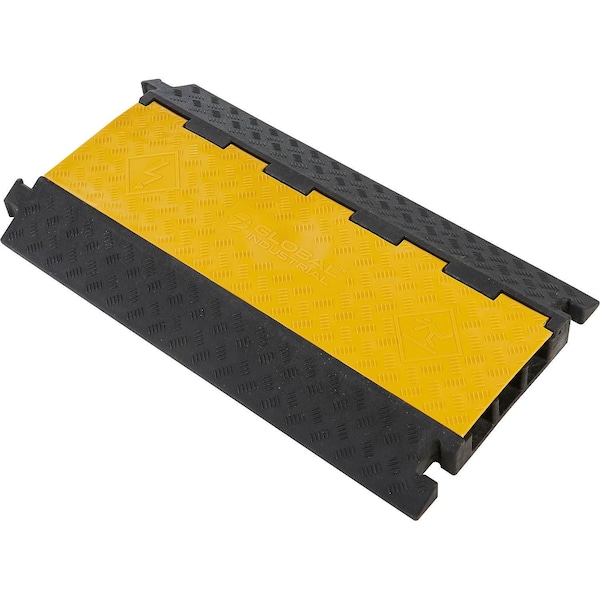 Global Industrial Cable Protector, 2-7/8 in H, 35-7/16 in L, 19-11/16 in W, 3 Channel, Rubber/Plastic, Black, Yellow - 670619