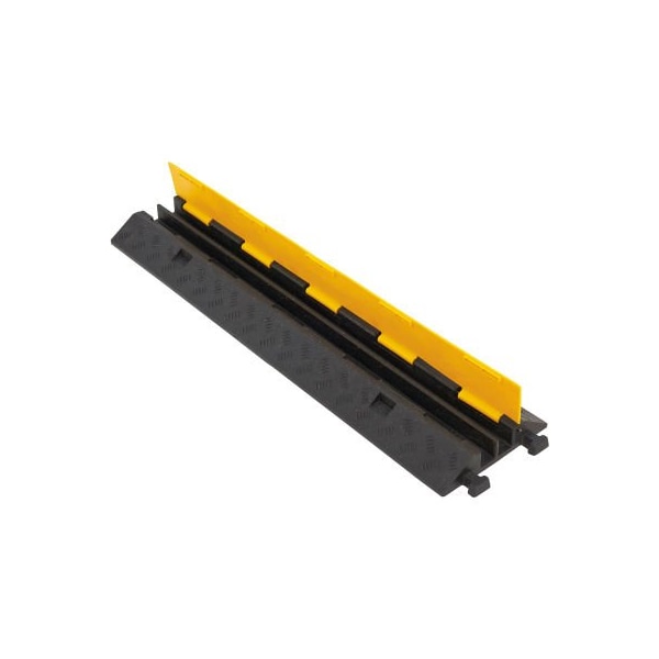 Gec Cable Protector, 2 in H, 39 in L, 10 in W, 2 Channel, Rubber/Plastic, Black, Yellow - 670615