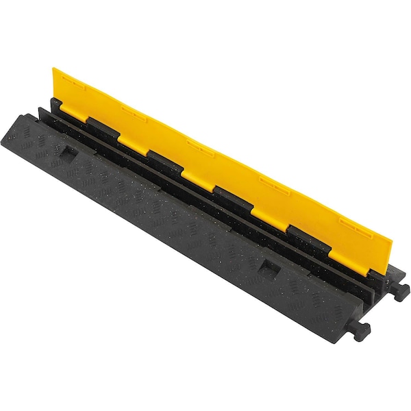 Global Industrial Cable Protector, 2 in H, 39 in L, 10 in W, 2 Channel, Rubber/Plastic, Black, Yellow - 670616