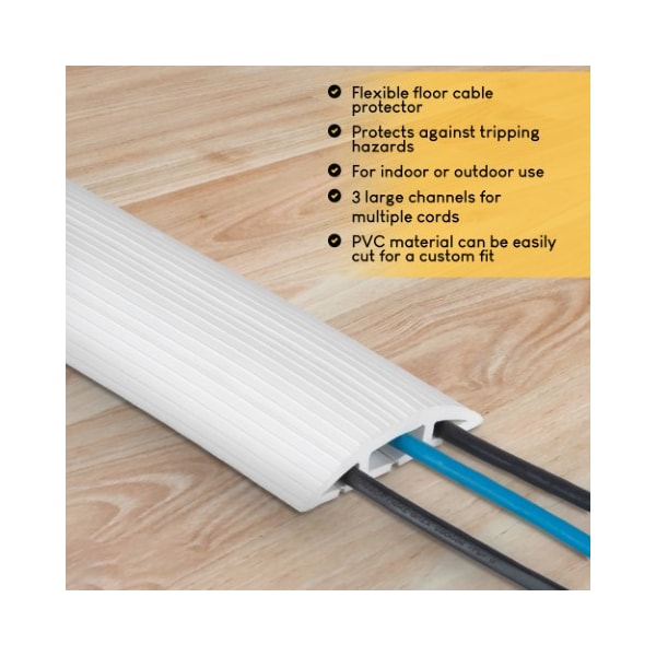 Fleming Supply Cable Protector, 0.30 in H, 4 ft L, 3.13 in W, 3 Channel, PVC, White - 191574DAI