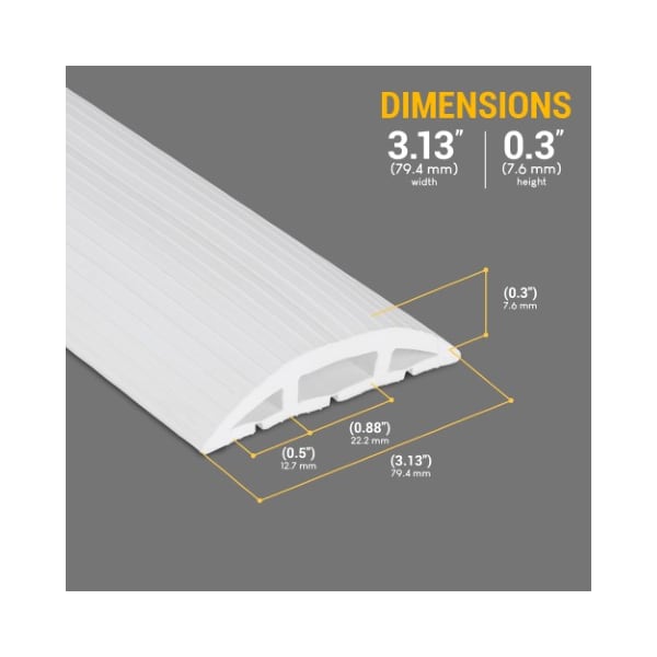 Fleming Supply Cable Protector, 0.30 in H, 4 ft L, 3.13 in W, 3 Channel, PVC, White - 191574DAI