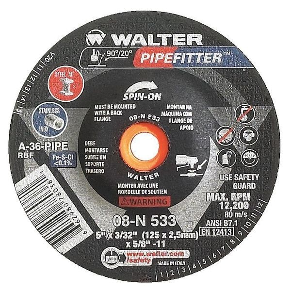 Disco de desbaste de centro deprimido, tipo 27, 0.1563 pulgadas de grosor, Óxido de aluminio - 08N504
