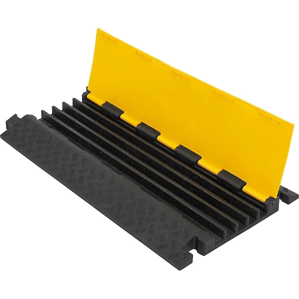 Global Industrial Cable Protector, 2 in H, 35-7/16 in L, 19-11/16 in W, 5 Channel, Rubber/Plastic, Black, Yellow - 670622