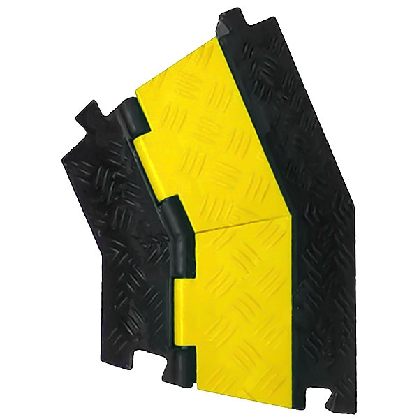 Electriduct Cable Protector 45 Deg Left Turn, 1-7/8 in H, 16 in L, 10 in W, 2 Channel, Rubber, Black, Yellow - CP-RPS-212-LT-YL
