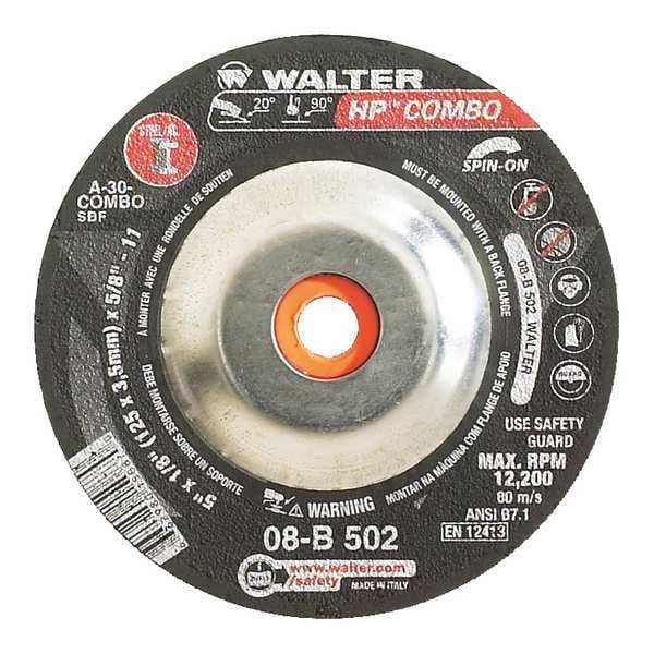 Rueda de rectificado de centro deprimido Walter Surface Technologies, Tipo 27, 0.125 pulgadas de grosor, Óxido de aluminio - 08B502