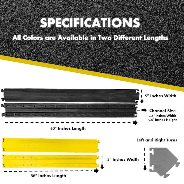 Kable Kontrol Cable Protector Left Turn, 1 Channel, Rubber, Yellow - FCC999-ELL-YELLOW