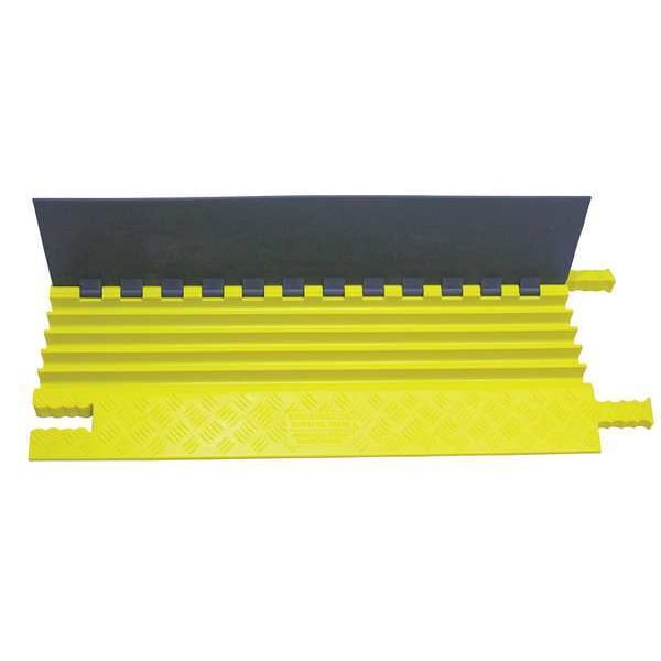 Power First Cable Protector, 1-5/8 in H, 3 ft L, 16-1/2 in W, 5 Channel, Polyurethane, Gray, Yellow - GG5X125GRYYPOW2