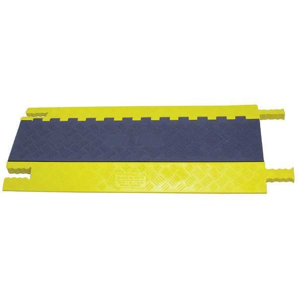 Power First Cable Protector, 1-5/8 in H, 3 ft L, 16-1/2 in W, 5 Channel, Polyurethane, Gray, Yellow - GG5X125GRYYPOW2